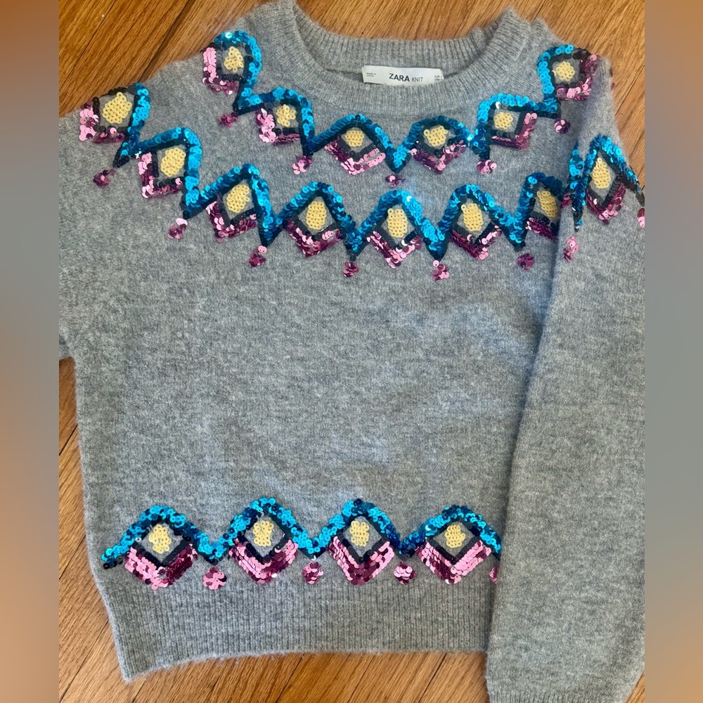 Zara Gray Sweater with Sequin Accents